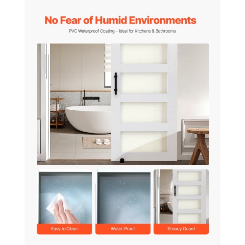 VEVOR 36 x 84 inch Sliding Barn Door, High-Strength MDF Panel and Glass, Barn Door with Hardware Kit, Water-Proof PVC Surface, Easy to Install,