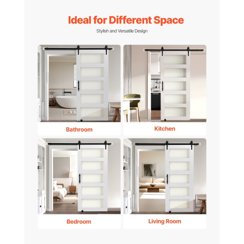 VEVOR 36 x 84 inch Sliding Barn Door, High-Strength MDF Panel and Glass, Barn Door with Hardware Kit, Water-Proof PVC Surface, Easy to Install,