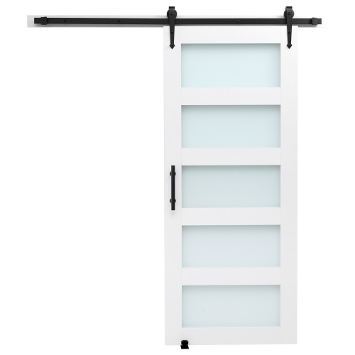 VEVOR 36 x 84 inch Sliding Barn Door, High-Strength MDF Panel and Glass, Barn Door with Hardware Kit, Water-Proof PVC Surface, Easy to Install,