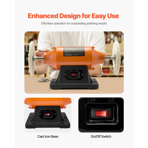 Polisseuse d'établi VEVOR 1/2, polisseuse d'établi de 6&nbsp;po, polisseuse de paillasse à une vitesse 3450&nbsp;tr/min avec roues en tissu de 2