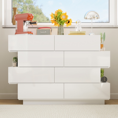 Famapy 8-Drawer White Dresser – Modern High-Gloss Finish, Spacious Storage, Durable Build, Sleek Design, White