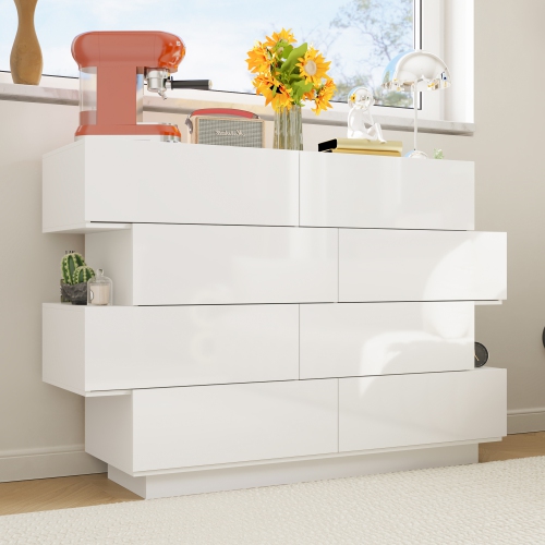 Famapy 8-Drawer White Dresser – Modern High-Gloss Finish, Spacious Storage, Durable Build, Sleek Design, White