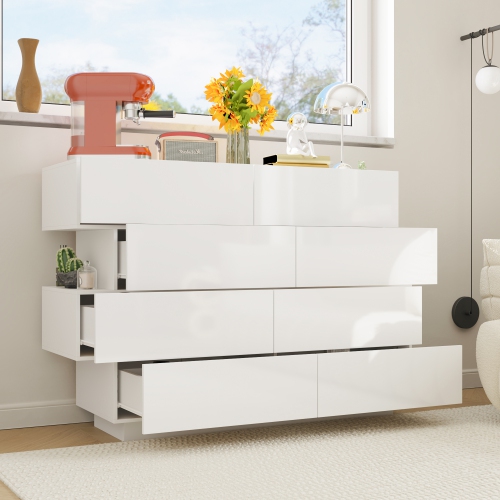 Famapy 8-Drawer White Dresser – Modern High-Gloss Finish, Spacious Storage, Durable Build, Sleek Design, White