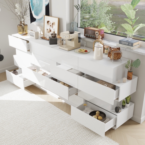 Famapy 8-Drawer White Dresser – Modern High-Gloss Finish, Spacious Storage, Durable Build, Sleek Design, White