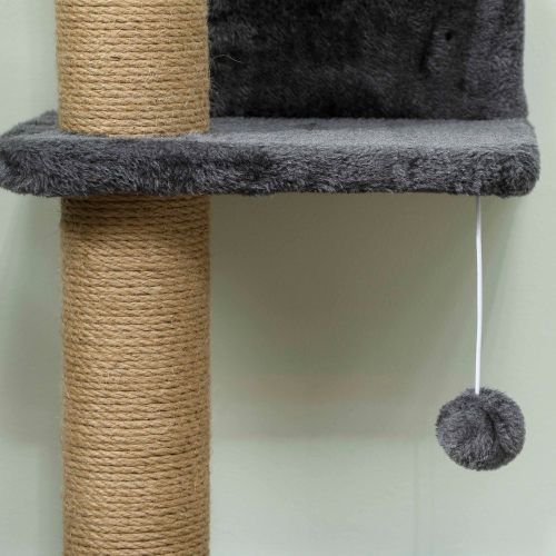 PawHut – Étagère murale pour chats, meuble mural pour arbre de chat avec 4 plateformes percheuses, poteau de grattage en jute et balle jouet pour le