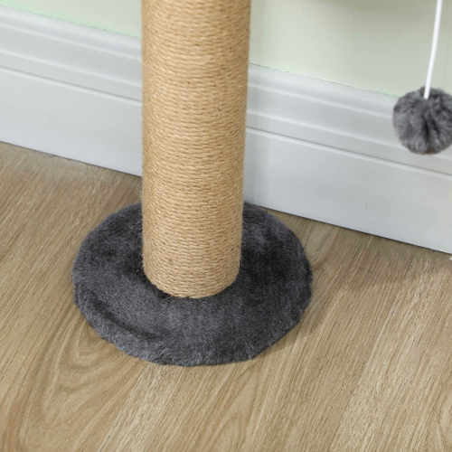 PawHut – Étagère murale pour chats, meuble mural pour arbre de chat avec 4 plateformes percheuses, poteau de grattage en jute et balle jouet pour le