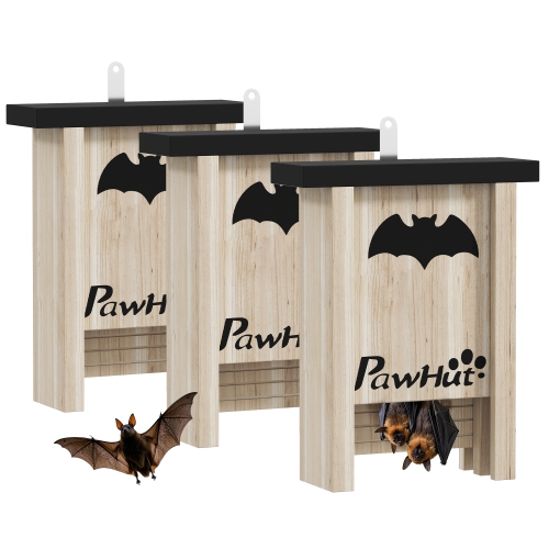 PawHut Bat Boxes, Pack of 3 Wooden Bat Houses for Outdoor, Garden, Farm, Easy for Bat to Land and Roost, Designed to Attract Bats & Easy to Hang, 18