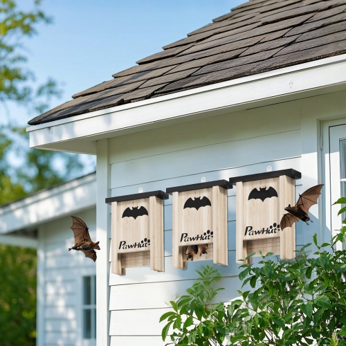 PawHut Bat Boxes, Pack of 3 Wooden Bat Houses for Outdoor, Garden, Farm, Easy for Bat to Land and Roost, Designed to Attract Bats & Easy to Hang, 18