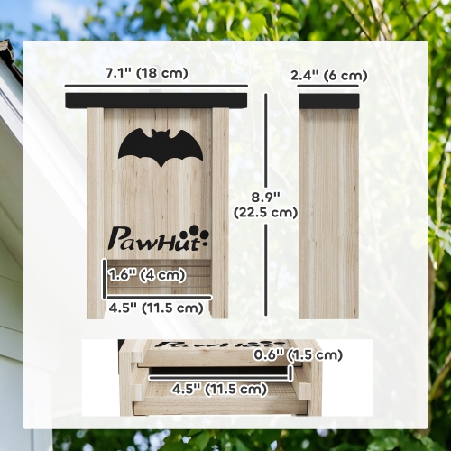 PawHut Bat Boxes, Pack of 3 Wooden Bat Houses for Outdoor, Garden, Farm, Easy for Bat to Land and Roost, Designed to Attract Bats & Easy to Hang, 18