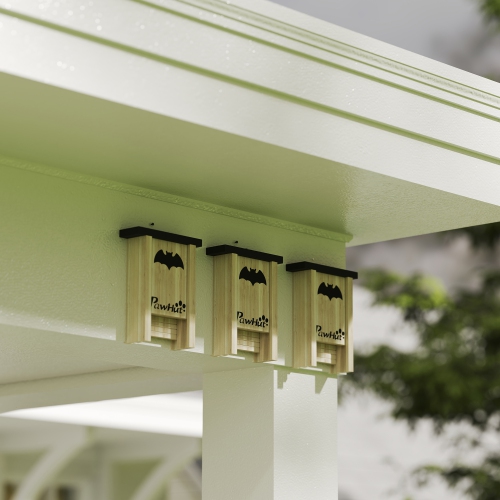 PawHut Bat Boxes, Pack of 3 Wooden Bat Houses for Outdoor, Garden, Farm, Easy for Bat to Land and Roost, Designed to Attract Bats & Easy to Hang, 18