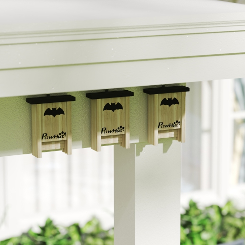 PawHut Bat Boxes, Pack of 3 Wooden Bat Houses for Outdoor, Garden, Farm, Easy for Bat to Land and Roost, Designed to Attract Bats & Easy to Hang, 18