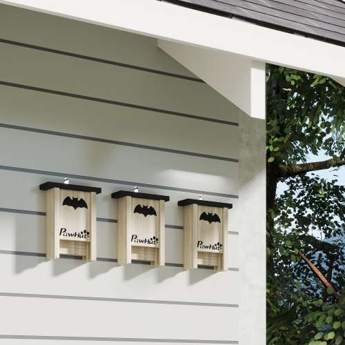 PawHut Bat Boxes, Pack of 3 Wooden Bat Houses for Outdoor, Garden, Farm, Easy for Bat to Land and Roost, Designed to Attract Bats & Easy to Hang, 18