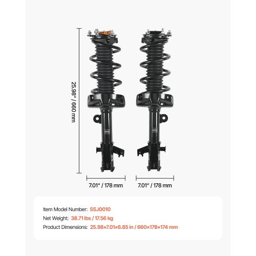 VEVOR 2Pcs Front Shock Absorber Strut Assembly, Shock and Strut Assembly with Coil Spring, Compatible with 2007-2014 Honda CR-V, Automotive