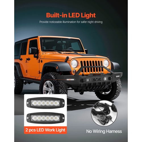 VEVOR Front Bumper Compatible with 1987-2006 Jeep Wrangler YJ TJ, Heavy-Duty Steel Front Bumper with 2PCS LED Light Bars, 2PCS LED Work Lights, Winch