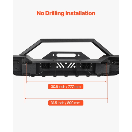 VEVOR Front Bumper Compatible with 1987-2006 Jeep Wrangler YJ TJ, Heavy-Duty Steel Front Bumper with 2PCS LED Light Bars, 2PCS LED Work Lights, Winch