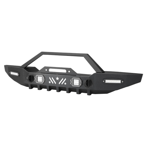 VEVOR Front Bumper Compatible with 1987-2006 Jeep Wrangler YJ TJ, Heavy-Duty Steel Front Bumper with 2PCS LED Light Bars, 2PCS LED Work Lights, Winch