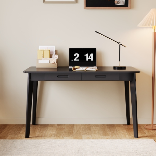 Famapy 47.2-Inch Black Modern Writing Desk with 2 Drawers – Sleek, Compact Design for Home Office or Living Room, White