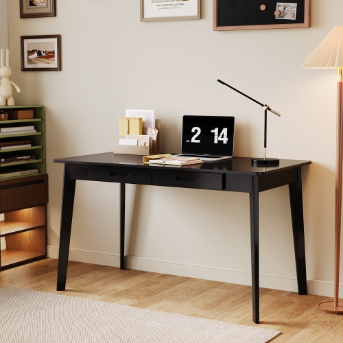 Famapy 47.2-Inch Black Modern Writing Desk with 2 Drawers – Sleek, Compact Design for Home Office or Living Room, White