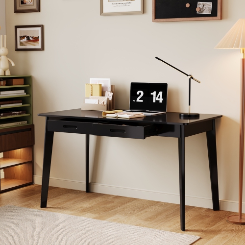 Famapy 47.2-Inch Black Modern Writing Desk with 2 Drawers – Sleek, Compact Design for Home Office or Living Room, White