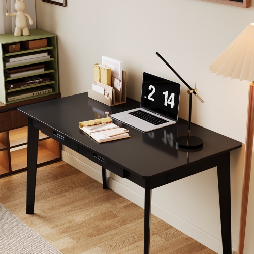Famapy 47.2-Inch Black Modern Writing Desk with 2 Drawers – Sleek, Compact Design for Home Office or Living Room, White