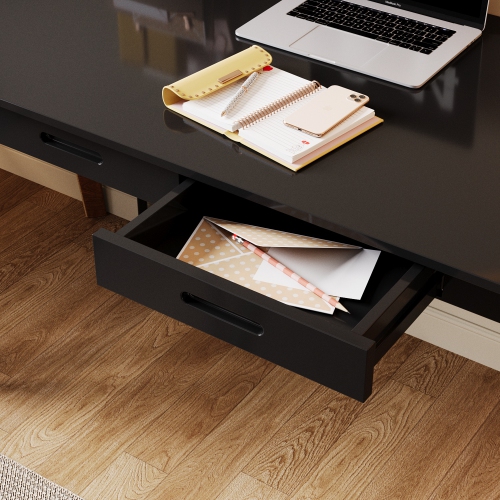 Famapy 47.2-Inch Black Modern Writing Desk with 2 Drawers – Sleek, Compact Design for Home Office or Living Room, White