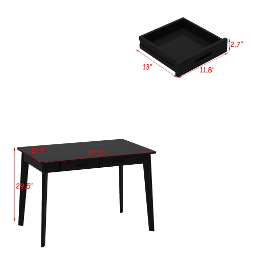 Famapy 47.2-Inch Black Modern Writing Desk with 2 Drawers – Sleek, Compact Design for Home Office or Living Room, White