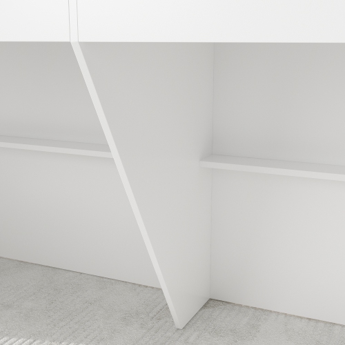 Famapy 86.6-Inch White Modern Reception Desk with Hutch – Stylish, Durable, and Functional for Office Organization,White