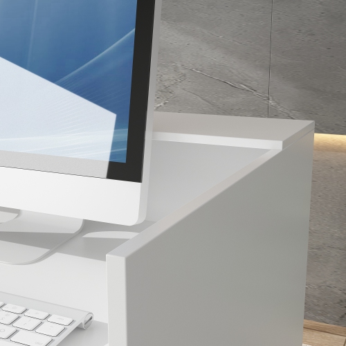 Famapy 86.6-Inch White Modern Reception Desk with Hutch – Stylish, Durable, and Functional for Office Organization,White