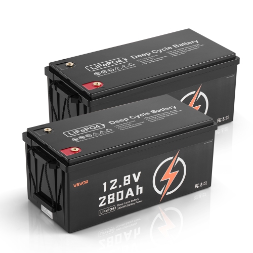 VEVOR 2 Pack 12V 280Ah LiFePO4 Battery, Up to 15000 Cycles, Deep Cycle Lithium Iron Phosphate Battery with Built-in BMS, Low Temp Protection, 10