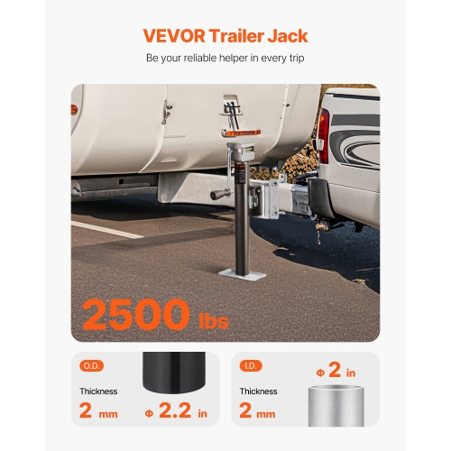 VEVOR 2500 lbs Load Trailer Jack, Heavy Duty Swivel Bolt-on Trailer Jack with Ergonomic Handle, 15-inch Vertical Travel, Suitable for RV, Horse,