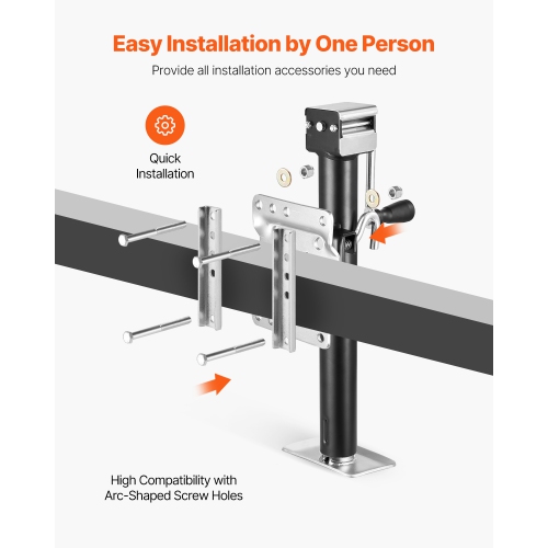 VEVOR 2500 lbs Load Trailer Jack, Heavy Duty Swivel Bolt-on Trailer Jack with Ergonomic Handle, 15-inch Vertical Travel, Suitable for RV, Horse,