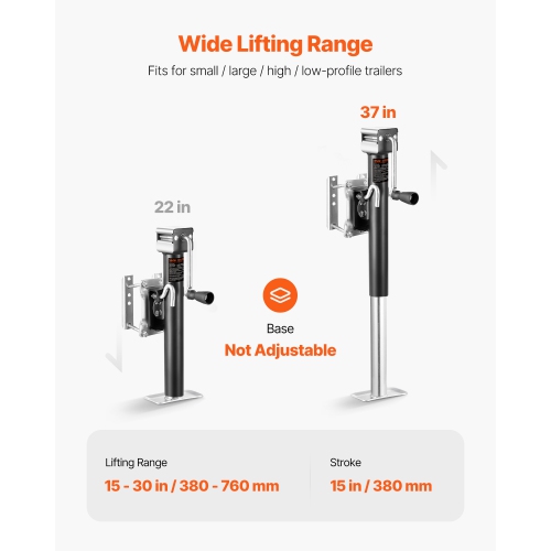VEVOR 2500 lbs Load Trailer Jack, Heavy Duty Swivel Bolt-on Trailer Jack with Ergonomic Handle, 15-inch Vertical Travel, Suitable for RV, Horse,