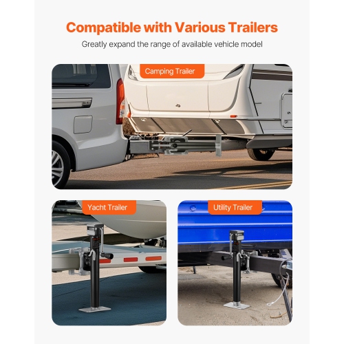 VEVOR 2500 lbs Load Trailer Jack, Heavy Duty Swivel Bolt-on Trailer Jack with Ergonomic Handle, 15-inch Vertical Travel, Suitable for RV, Horse,
