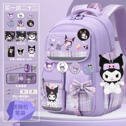 Cartoon Sanrio Kuromi student schoolbag large capacity grade 23 to 6th grade ridge protection children burden reduction Spinal Protection backpack -