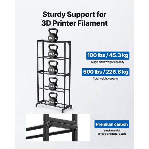 VEVOR 3D Printer Filament Storage Rack, 5 Tier Heavy Duty Storage Shelves for 3D Printing Filaments, Filament Spool Holders Racks for 3D Printing