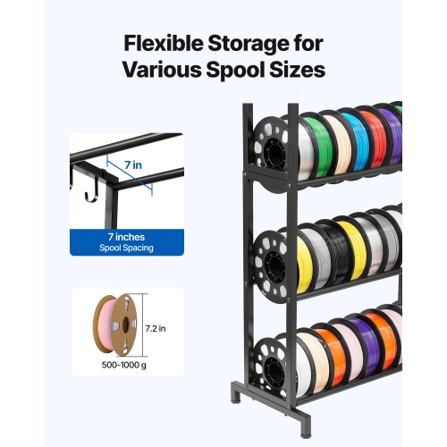 VEVOR 3D Printer Filament Storage Rack, 5 Tier Heavy Duty Storage Shelves for 3D Printing Filaments, Filament Spool Holders Racks for 3D Printing