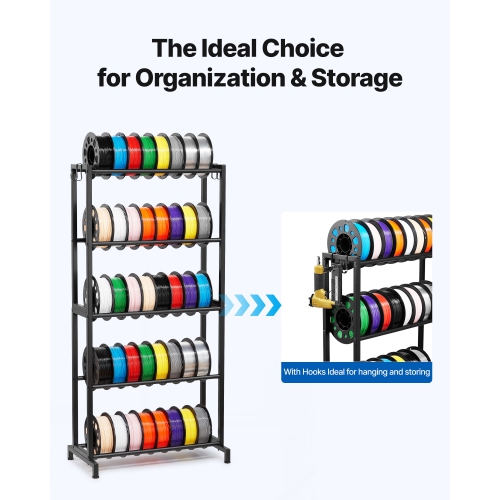 VEVOR 3D Printer Filament Storage Rack, 5 Tier Heavy Duty Storage Shelves for 3D Printing Filaments, Filament Spool Holders Racks for 3D Printing
