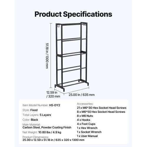 VEVOR 3D Printer Filament Storage Rack, 5 Tier Heavy Duty Storage Shelves for 3D Printing Filaments, Filament Spool Holders Racks for 3D Printing