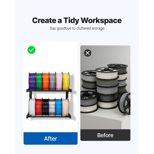 VEVOR 2-Tier Wall Mount Printer Filament Storage Rack, Wall Bracket Storage Shelf, Rolling Filament Spool Holders Racks with Wheels, Filaments