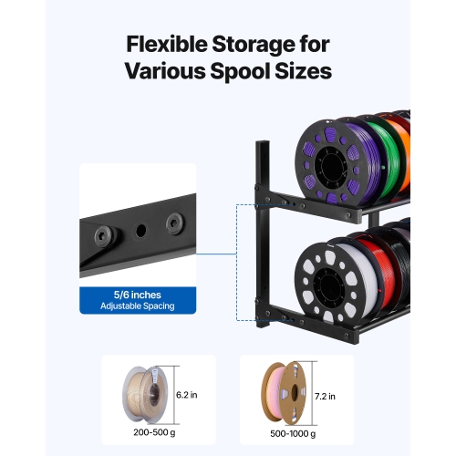 VEVOR 2-Tier Wall Mount Printer Filament Storage Rack, Wall Bracket Storage Shelf, Rolling Filament Spool Holders Racks with Wheels, Filaments
