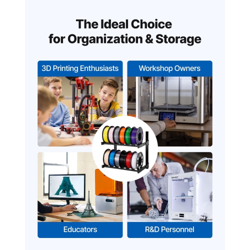 VEVOR 2-Tier Wall Mount Printer Filament Storage Rack, Wall Bracket Storage Shelf, Rolling Filament Spool Holders Racks with Wheels, Filaments