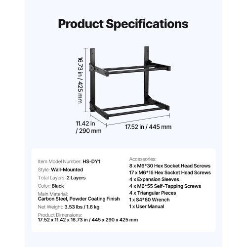 VEVOR 2-Tier Wall Mount Printer Filament Storage Rack, Wall Bracket Storage Shelf, Rolling Filament Spool Holders Racks with Wheels, Filaments
