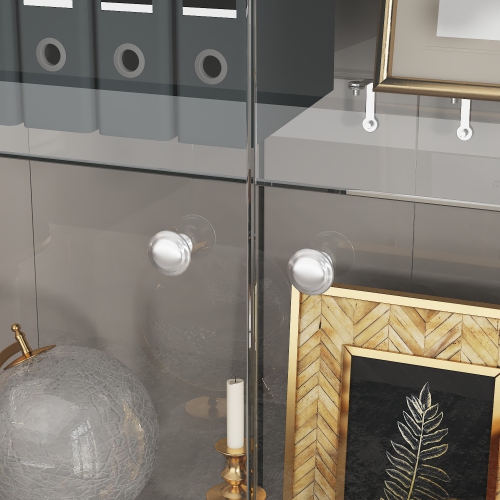 Famapy 27.5-Inch Glass Door Curio Cabinet – Black MDF 4-Shelf Bookcase with Storage Drawer, Elegant and Modern Design,, Transparent