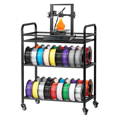 VEVOR 3D Printer Filament Storage Rack, 3 Tier Heavy Duty Storage Shelf, Rolling Filament Spool Holders Racks with Wheels, Filaments Organzied for 3D