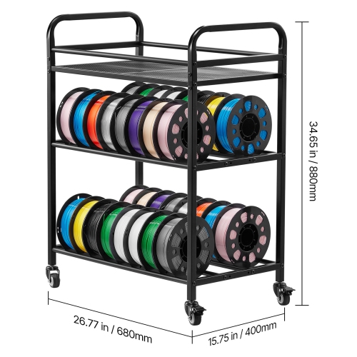 VEVOR 3D Printer Filament Storage Rack, 3 Tier Heavy Duty Storage Shelf, Rolling Filament Spool Holders Racks with Wheels, Filaments Organzied for 3D