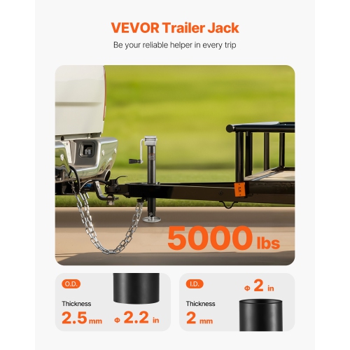 VEVOR 5000 lbs Load A-Frame Trailer Jack, Trailer Jack Stand with Handle & Rectangular Footpad, 15-inch Vertical Travel, Suitable for RV, Horse,