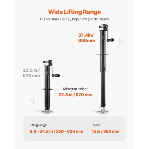 VEVOR 5000 lbs Load A-Frame Trailer Jack, Trailer Jack Stand with Handle & Rectangular Footpad, 15-inch Vertical Travel, Suitable for RV, Horse,