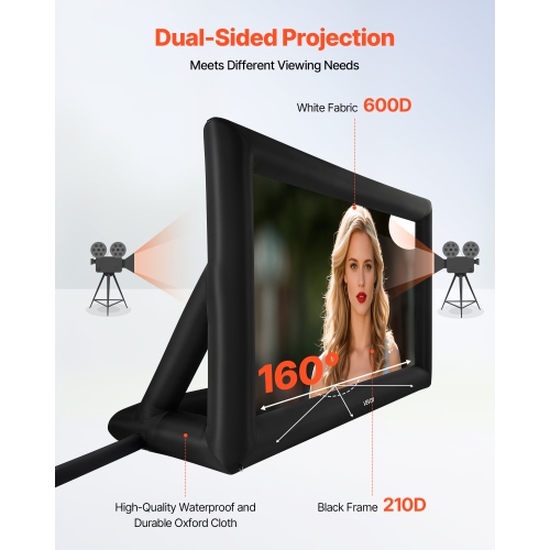 Écran de projection gonflable VEVOR de 20 pi, écran de cinéma gonflable extérieur avec souffleur d'air 250&nbsp;W Écran de projection en tissu Oxford