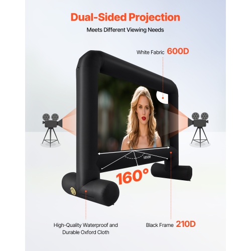 VEVOR 15FT Inflatable Movie Screen, Inflatable Projector Screen with Portable Storage Bag, 16:9 Easy Set Up Movie Projection for Outdoor Backyard,