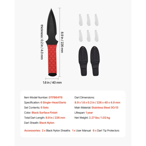 VEVOR 6 Pack Throwing Knives Set, 8.9 inch Stainless Steel Well-balanced Knives with Protective Black Nylon Sheath, Ideal Companion for Throwing